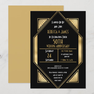 Art Deco 50 Years Golden Wedding Anniversary Invitation