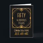 Art Deco 50th Golden Anniversary Names Fifty Years Card<br><div class="desc">Send stylish wedding anniversary wishes for fifty years together with an Art Deco style gold frame and typography which is all fully customisable with the anniversary year, your greetings, the happy couple’s names and your message inside. You can also change the black background if you wish via the Click to...</div>