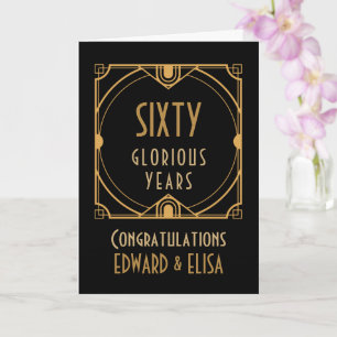 Art Deco 60th Anniversary Names Sixty Years Black Card