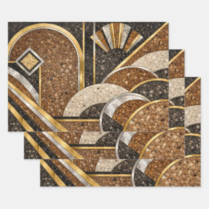 Art Deco Abstract Brown, Beige Black Shapes Wrapping Paper Sheet