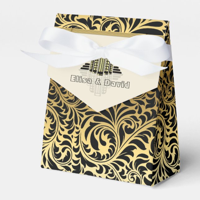 Art Deco abstract buildings black, gold wedding Favour Box (Front Side)