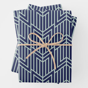 Art Deco Abstract Geometric Pattern Blue Wrapping Paper Sheet