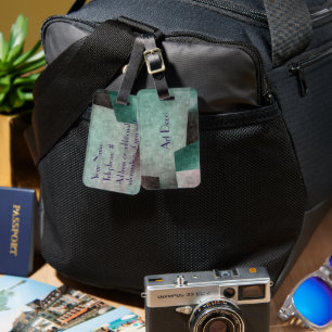 Art Deco Abstract in Emerald Green and Mauve Luggage Tag