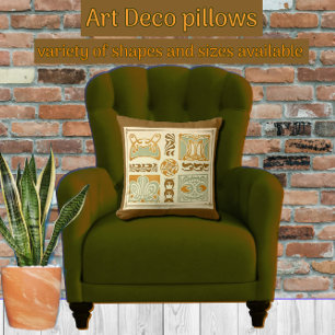 Art Deco Abstract Shapes with Blue Green and Gold Cushion