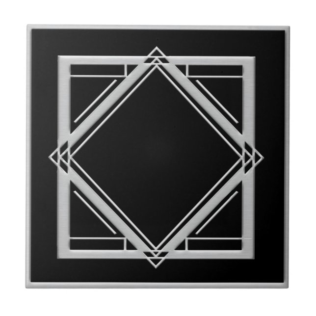 Art Deco Abstract Style Black and Silver Tile (Front)