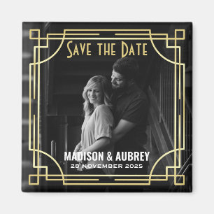Art Deco Add Your Photo Save the Date Gold Gatsby Magnet