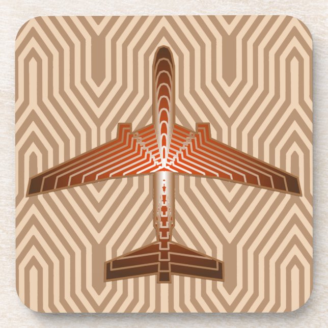 Art Deco Aeroplane, Bronze, Gold and Rust Brown Coaster (Front)