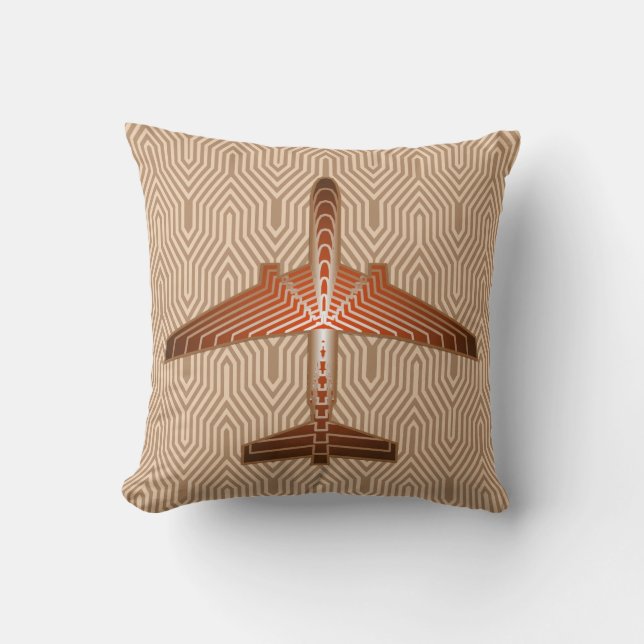 Art Deco Aeroplane, Bronze, Gold and Rust Brown Cushion (Front)