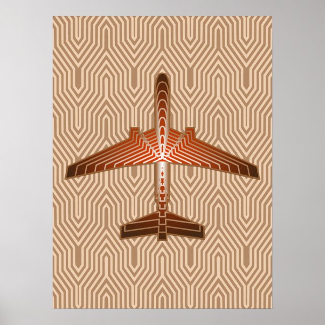 Art Deco Aeroplane, Bronze, Gold and Rust Brown Poster (Front)