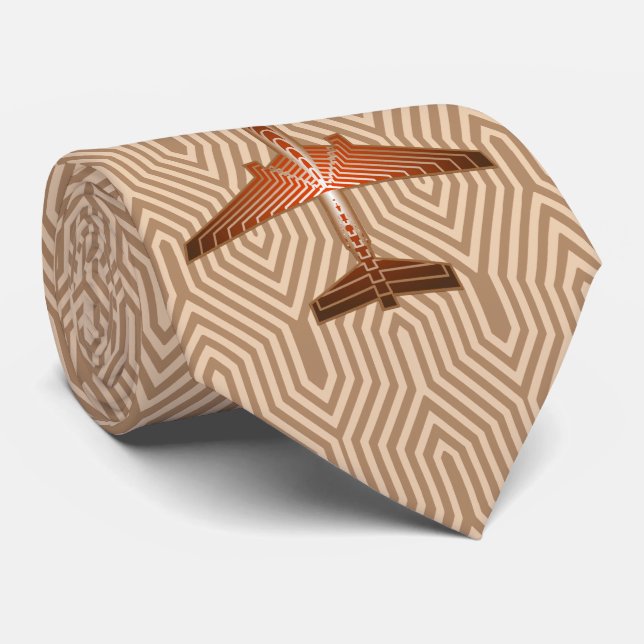 Art Deco Aeroplane, Bronze, Gold and Rust Brown Tie (Rolled)