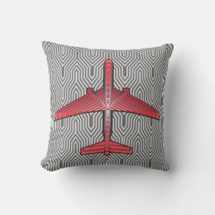 Art Deco Aeroplane, Coral Orange and Silver Grey Cushion