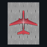 Art Deco Aeroplane, Coral Orange and Silver Grey Poster<br><div class="desc">Print in an Art Deco inspired concept of a futuristic plane,  in a striped,  silky gradient of silver grey / grey stripes on deep coral orange,  against  a light and deep silver grey,  Deco background</div>