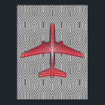 Art Deco Aeroplane, Coral Orange and Silver Grey Poster<br><div class="desc">Print in an Art Deco inspired concept of a futuristic plane,  in a striped,  silky gradient of silver grey / grey stripes on deep coral orange,  against  a light and deep silver grey,  Deco background</div>