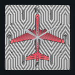 Art Deco Aeroplane, Coral Orange and Silver Grey Square Wall Clock<br><div class="desc">Clock in an Art Deco inspired concept of a futuristic plane,  in a striped,  silky gradient of silver grey / grey stripes on deep coral orange,  against  a light and deep silver grey,  Deco background</div>