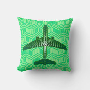 Art Deco Aeroplane, Emerald and Jade Green Cushion