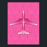 Art Deco Aeroplane, Fuchsia and Pastel Pink Poster<br><div class="desc">Print in an Art Deco inspired concept of a futuristic plane,  in a striped,  silky gradient of deep fuchsia to pastel pink,  on a deep fuchsia pink,  Deco background</div>