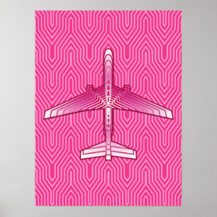 Art Deco Aeroplane, Fuchsia and Pastel Pink Poster