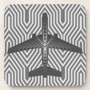Art Deco Aeroplane, Graphite and Silver Grey Coaster