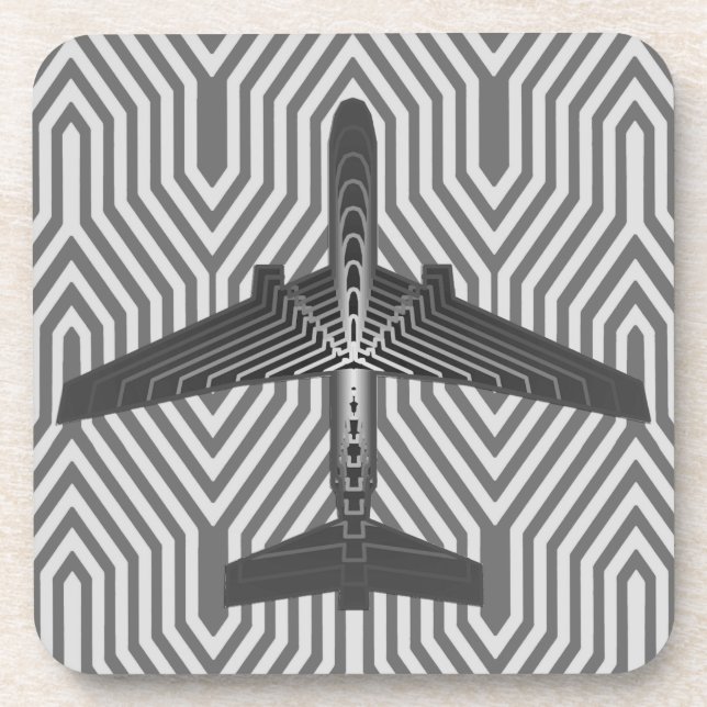 Art Deco Aeroplane, Graphite and Silver Grey Coaster (Front)