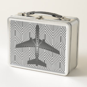Art Deco Aeroplane, Graphite and Silver Grey Metal Lunch Box