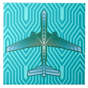 Art Deco Aeroplane, Turquoise, Teal and Aqua Ceramic Tile