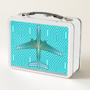 Art Deco Aeroplane, Turquoise, Teal and Aqua Metal Lunch Box