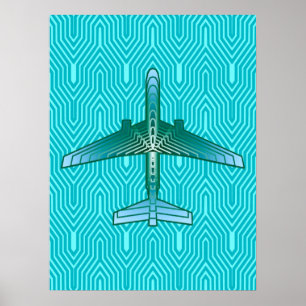Art Deco Aeroplane, Turquoise, Teal and Aqua Poster