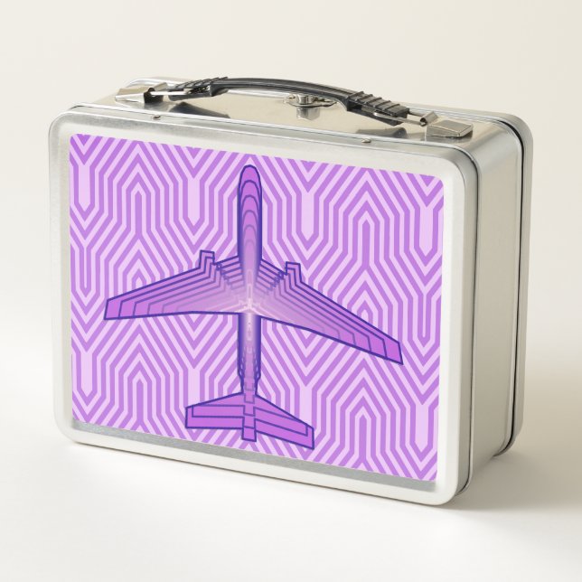 Art Deco Aeroplane, Violet Purple and Lavender Metal Lunch Box (Back)