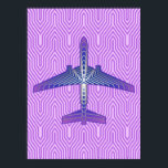 Art Deco Aeroplane, Violet Purple and Silver Grey Poster<br><div class="desc">Print in an Art Deco inspired concept of a futuristic plane,  in a striped,  silky gradient of lilac to deep violet purple,  with bands of silver grey / grey,  on a pastel lilac and orchid,  Deco background</div>