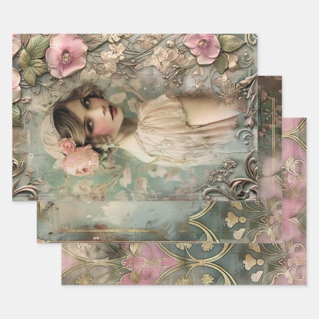 Art Deco Aesthetics Heavy Weight Decoupage Wrapping Paper Sheet (Set)