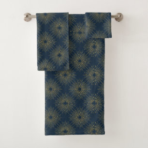Art Deco Alabere Midnight Blue Medallion Bath Towel Set