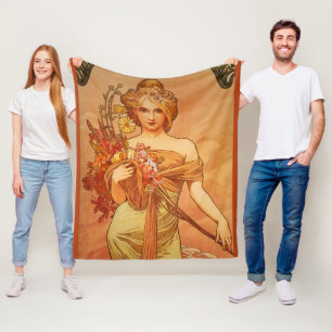 Art Deco, Alphonse Mucha, Vintage Art Fleece Blanket
