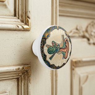 Art Deco Anatomical Ear Laryngology  Ceramic Knob