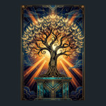 Art Deco Angelic Feather Tree Gold & Midnight Post Poster<br><div class="desc">A breathtaking fusion of celestial grace and 1920s luxury. This illustration features a majestic tree silhouette where every leaf is a shimmering golden feather. Set against a radiant sunburst and a deep midnight blue sky filled with soft clouds and starlight, the tree stands upon an ornate teal marble pedestal. Perfect...</div>