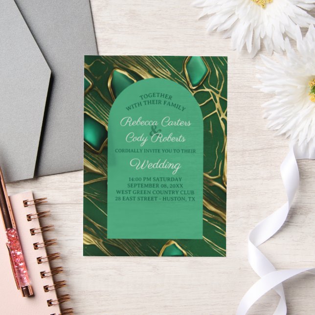 Art Deco Arch Dark Emerald Green Wedding Vellum Invitations (Wedding)