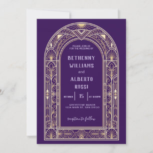 Art Deco Arch Wedding Invitation Purple Gold