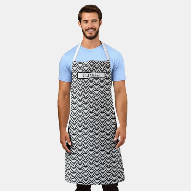 Art Deco Arches Fans DIY Colours Black White SV Apron (Worn)