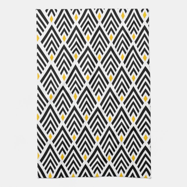Art Deco Arrows with Gold Accent Pattern Tea Towel (Vertical)