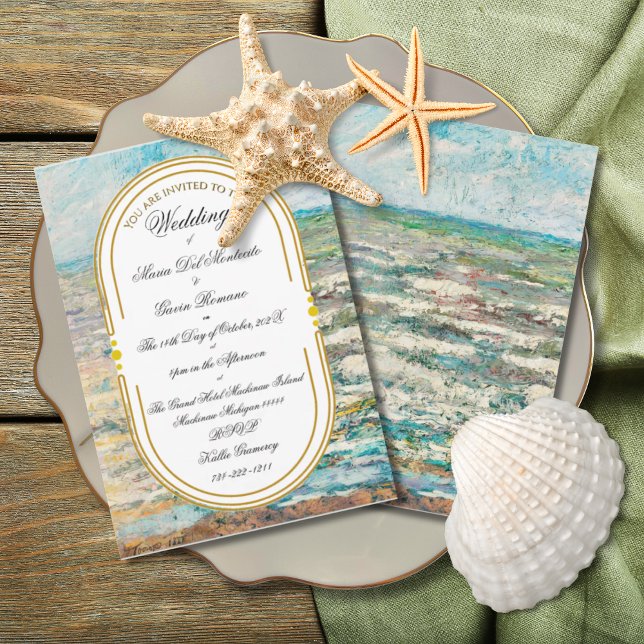 Art Deco Art Nouveau Floral Gold Tone Sea Life Invitation (Creator Uploaded)