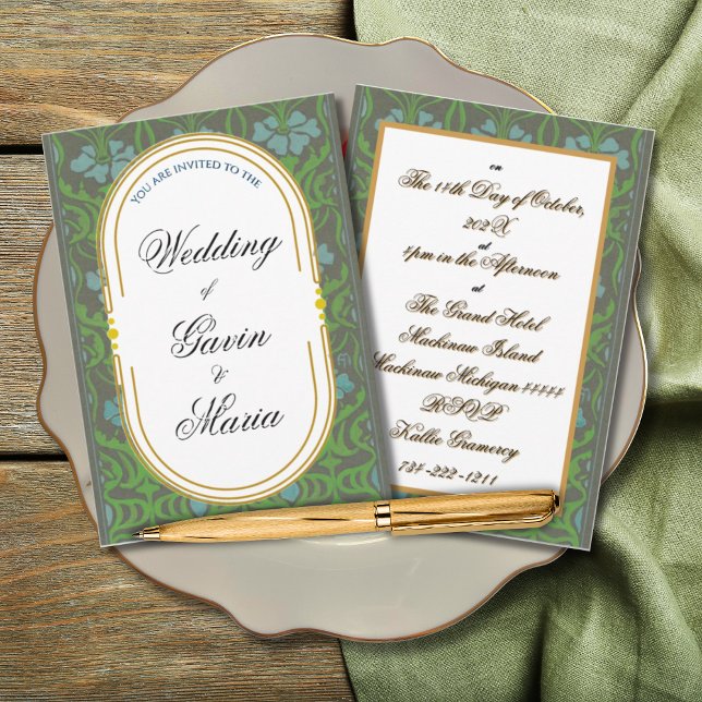 Art Deco Art Nouveau Floral Gold Tone Sea Life Invitation (Creator Uploaded)