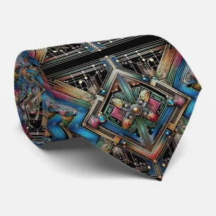 Art Deco Art Nouveau Rainbow Circuit Board Necktie
