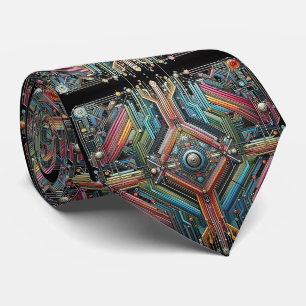 Art Deco Art Nouveau Rainbow Circuit Board Necktie