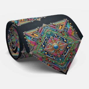 Art Deco Art Nouveau Rainbow Circuit Board Necktie