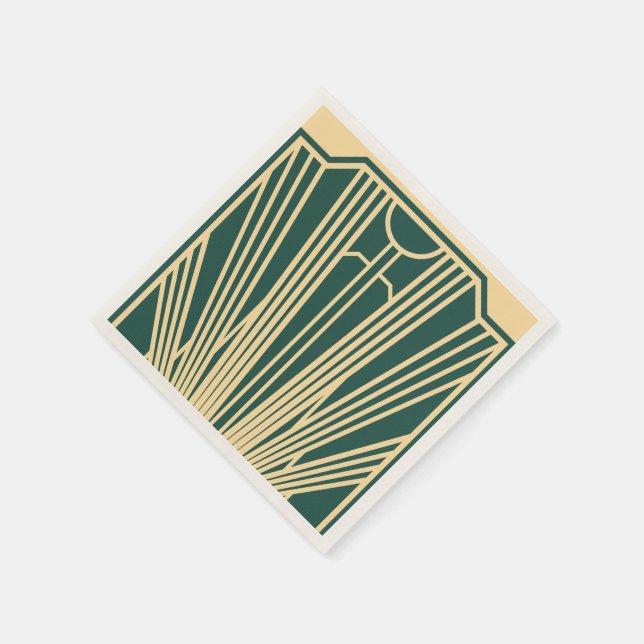 Art Deco Art Nouveau Striped Gold Tone Green  Napkin (Corner)