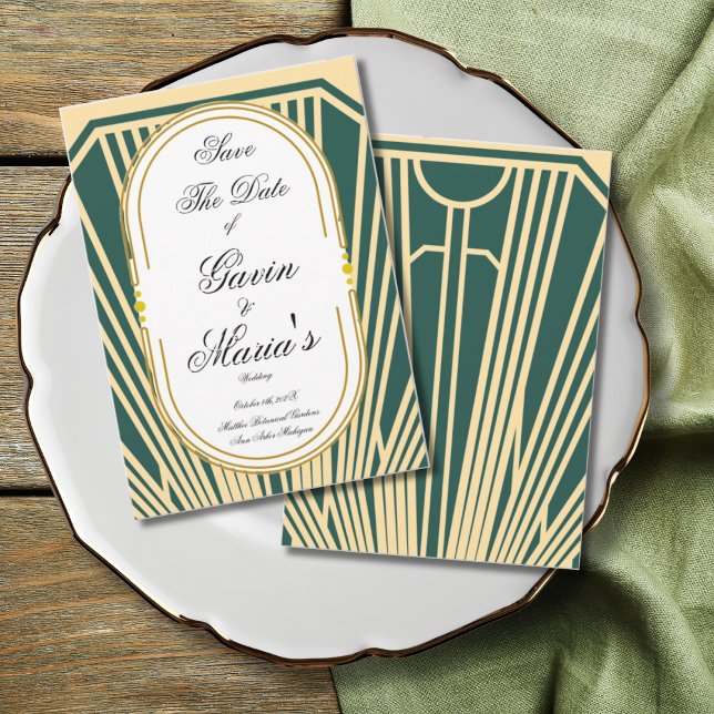Art Deco Art Nouveau Striped Gold Tone Modern  Invitation (Creator Uploaded)
