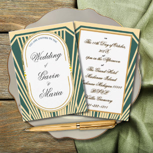 Art Deco Art Nouveau Striped Gold Tone Modern Invitation