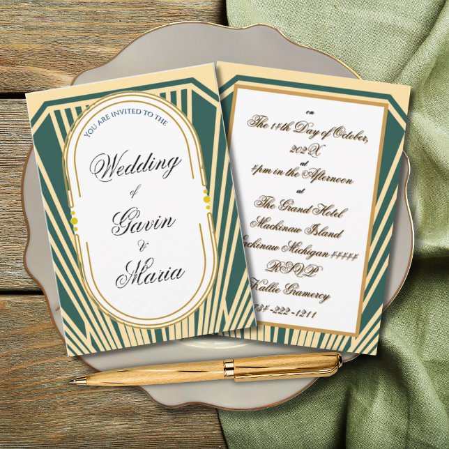 Art Deco Art Nouveau Striped Gold Tone Modern Invitation (Creator Uploaded)