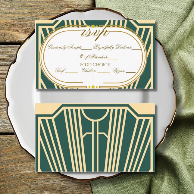 Art Deco Art Nouveau Striped Gold Tone RSVP Enclosure Card (Creator Uploaded)