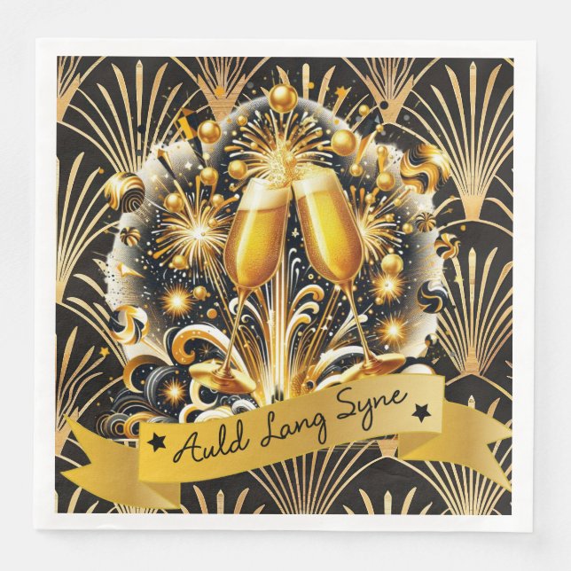 Art Deco Auld Lang Syne Napkin (Front)