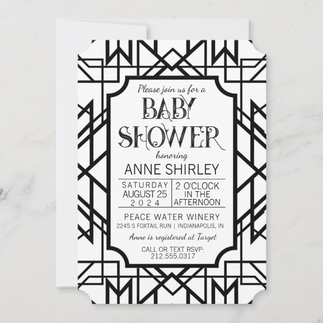 Art Deco Baby Shower Invitation 1920's Gatsby (Front)